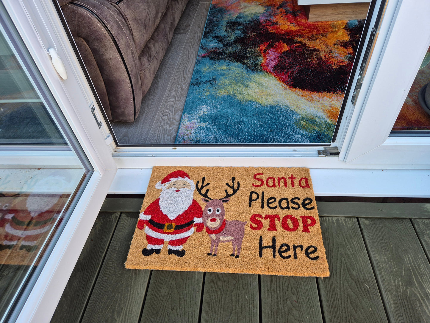 Coir Doormat, 60cm x 40cm - 'Santa Please Stop Here'