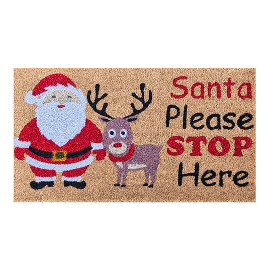 Coir Doormat, 60cm x 40cm - 'Santa Please Stop Here'