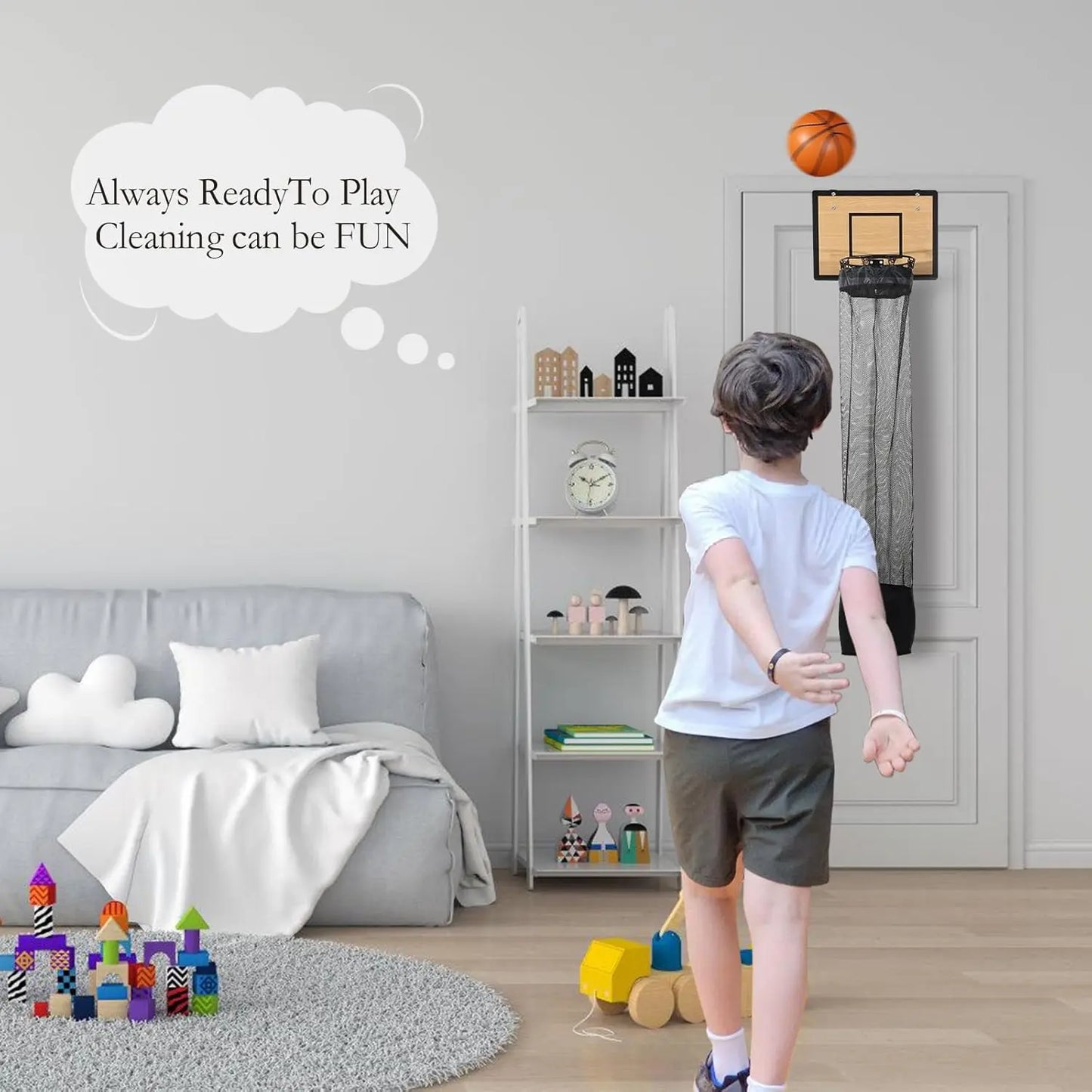 Door-Hanging Basketball Hoop Laundry Basket with Zipper