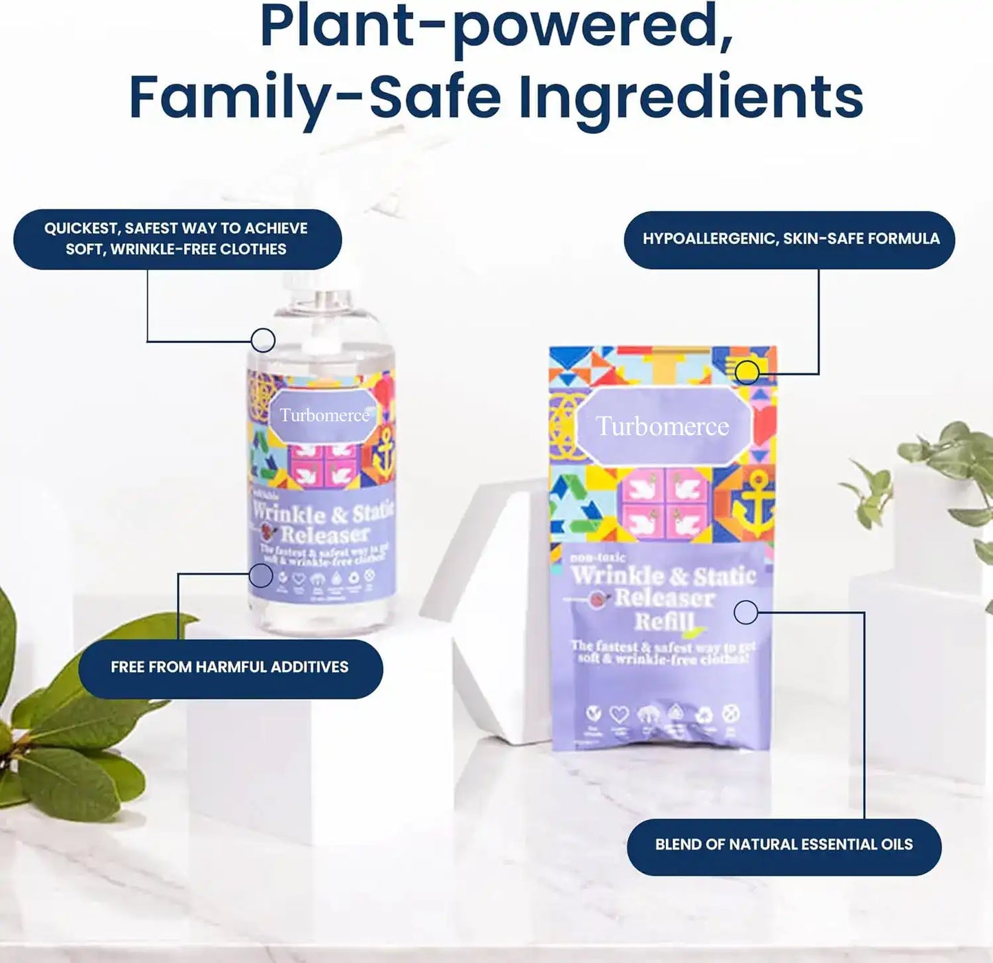 Plant-Based Wrinkle Remover for Clothing, Linen, and Bedding Fabrics