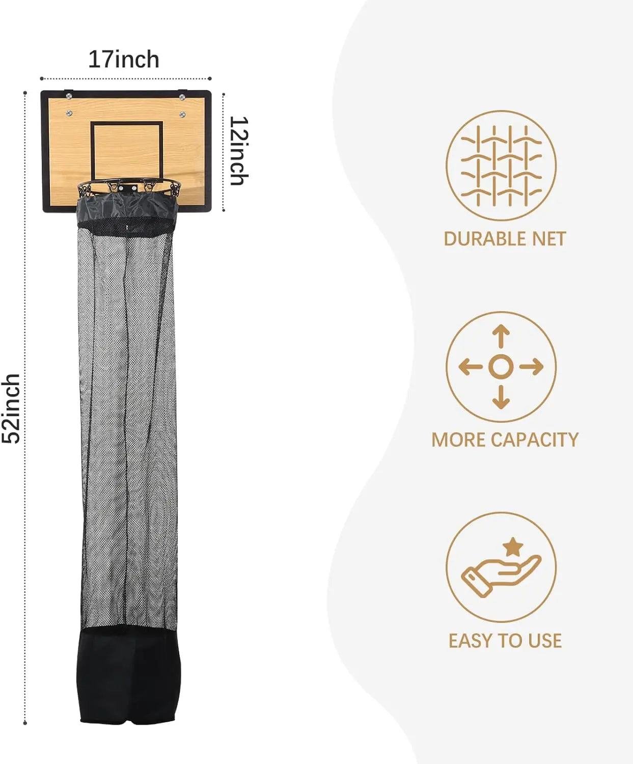 Door-Hanging Basketball Hoop Laundry Basket with Zipper