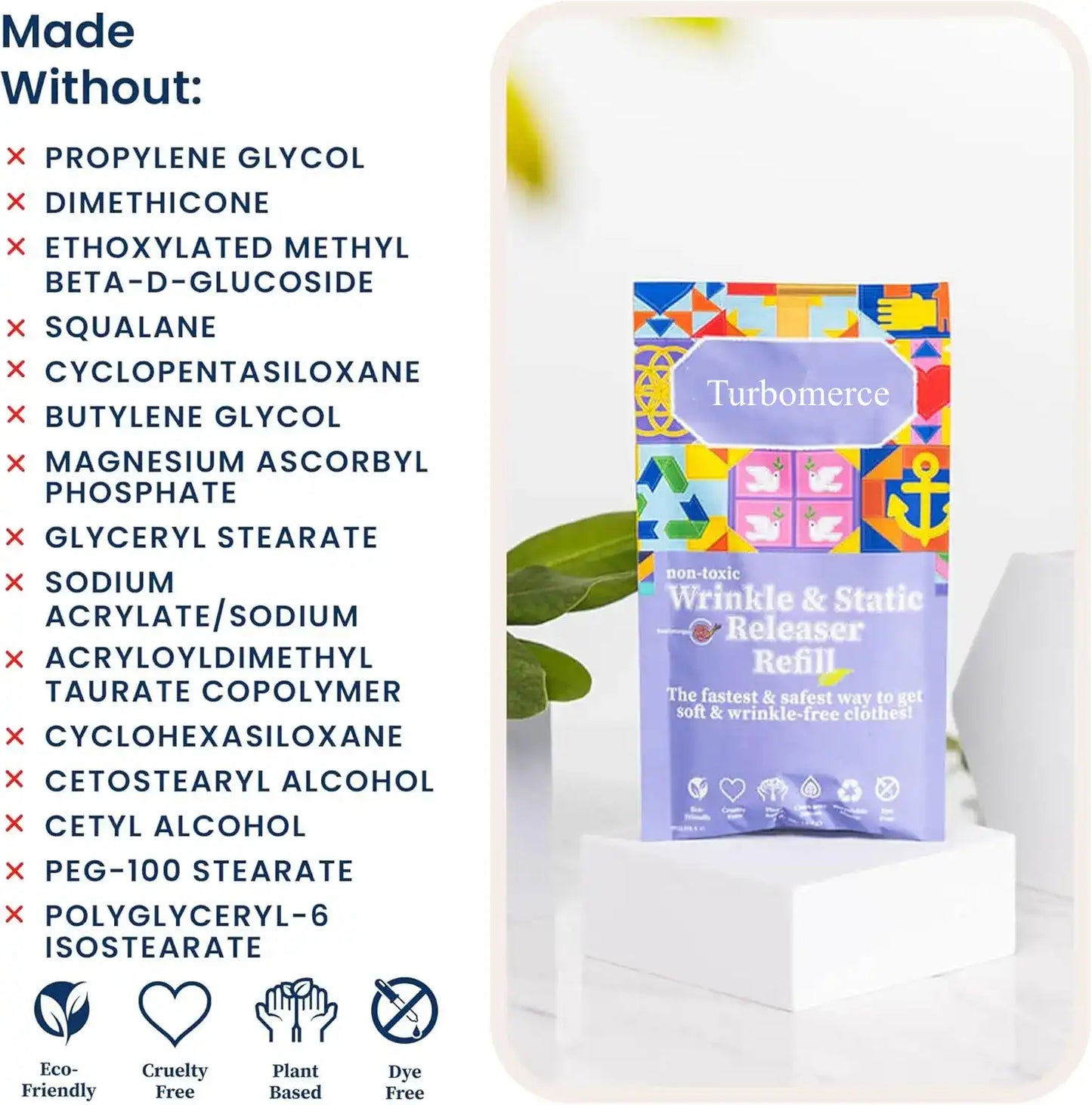 Plant-Based Wrinkle Remover for Clothing, Linen, and Bedding Fabrics