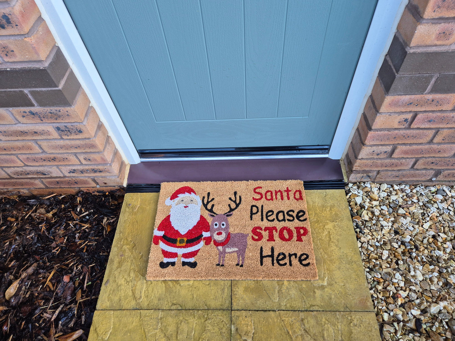 Coir Doormat, 60cm x 40cm - 'Santa Please Stop Here'