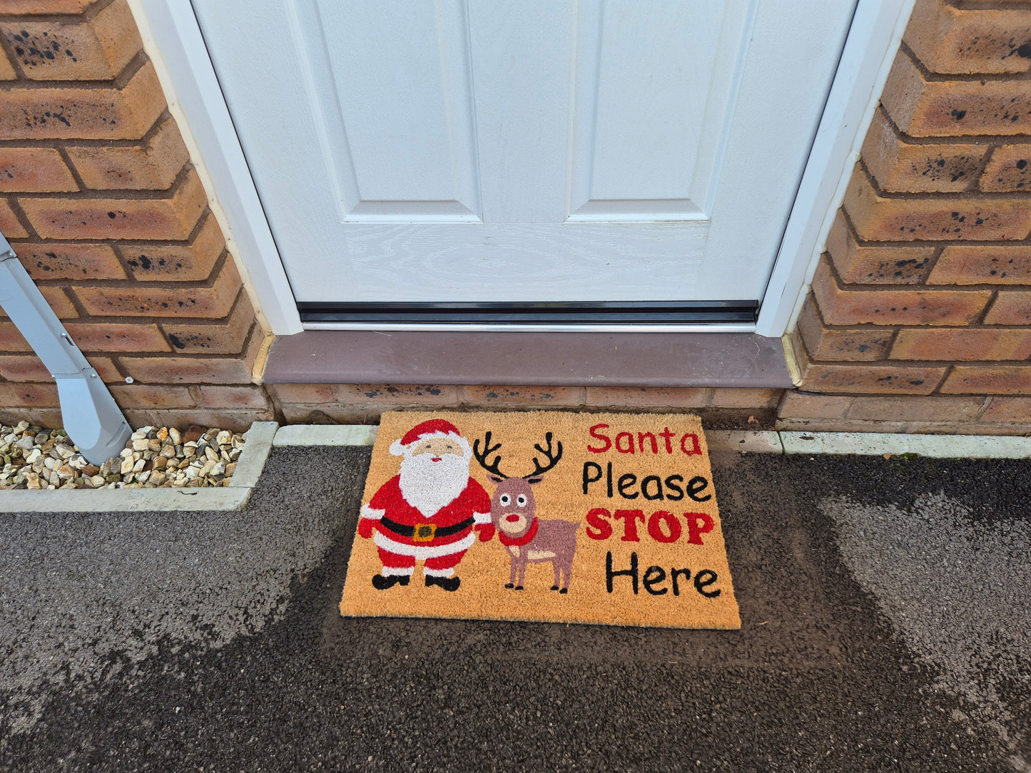 Coir Doormat, 60cm x 40cm - 'Santa Please Stop Here'