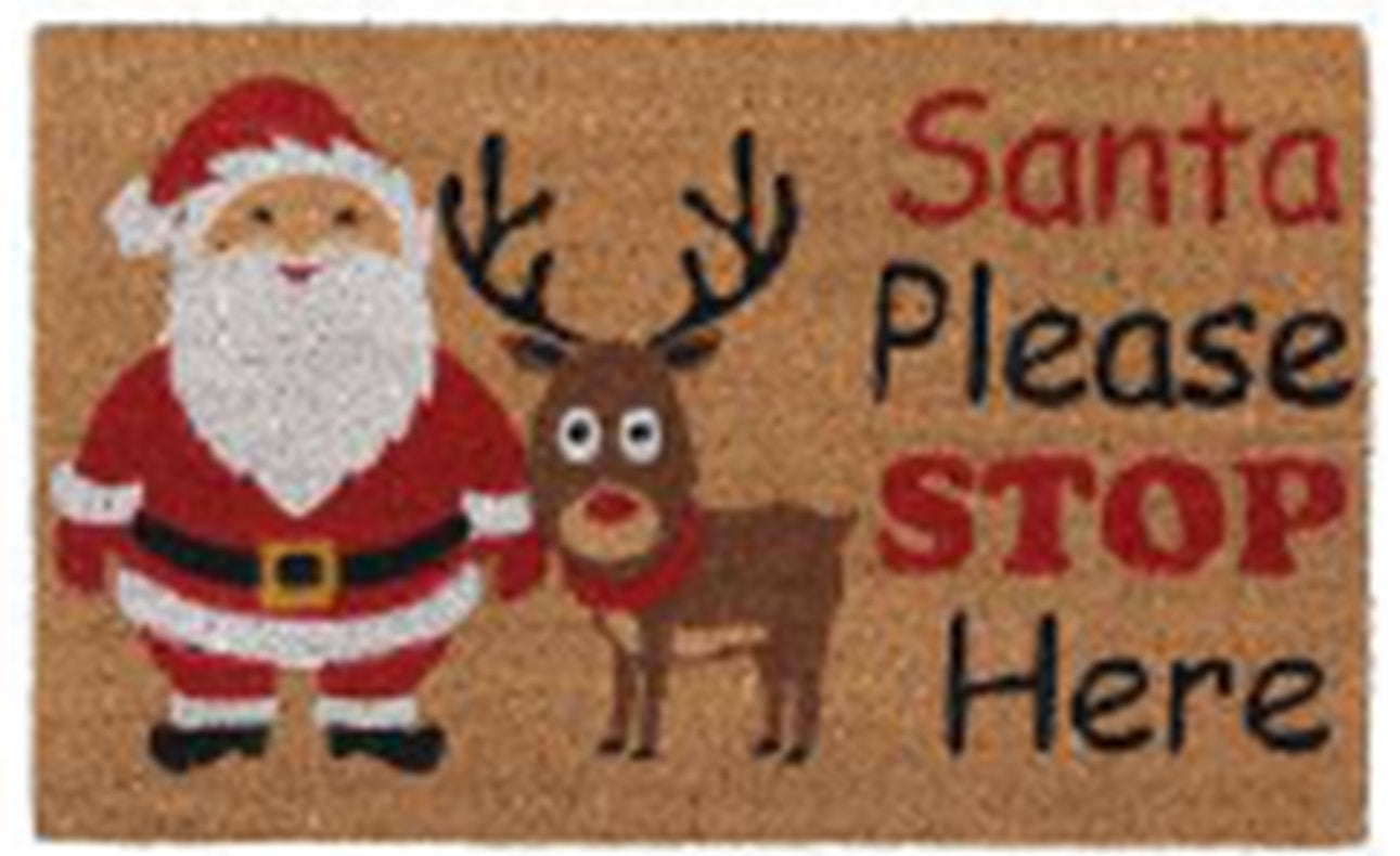 Coir Doormat, 60cm x 40cm - 'Santa Please Stop Here'